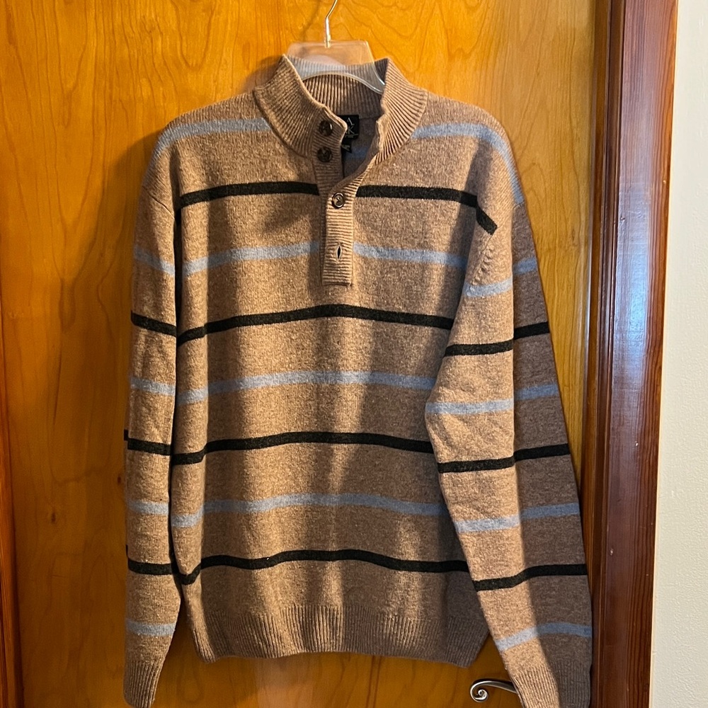 Jos. A. Bank Tan and Black Striped wool Turtleneck Sweater